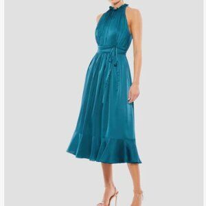 Ieena for Mac Duggal Halter Neck Midi Dress Size 8 Color Peacock Style 26633